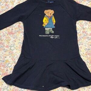Ralph Lauren Kids Navy Long Sleeve Polo Bear Dress